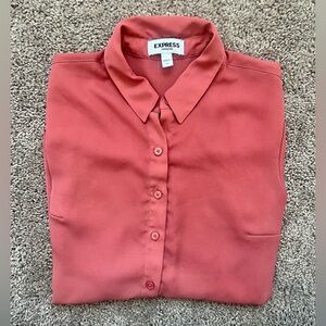 Express Portofino Button Down Long-sleeve Blouse Shirt Pink Office Work Top XS